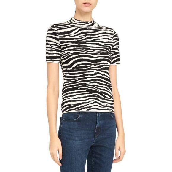 Theory Women's Zebra Print Wool Blend Sweater Tee Black And White Size L - Picture 4 of 8